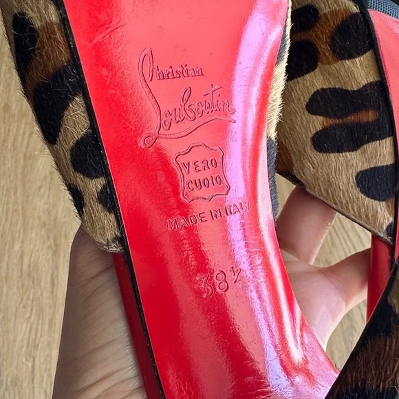 Christian Louboutin Leopard Print Peep-Toe Mules with Red Insole - Picture 6 of 8